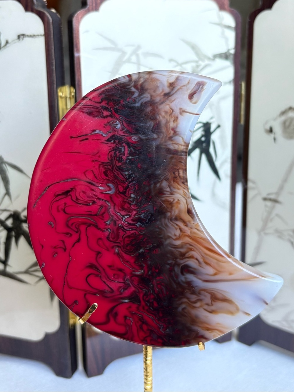 Chicken blood stone crystal moon carving
